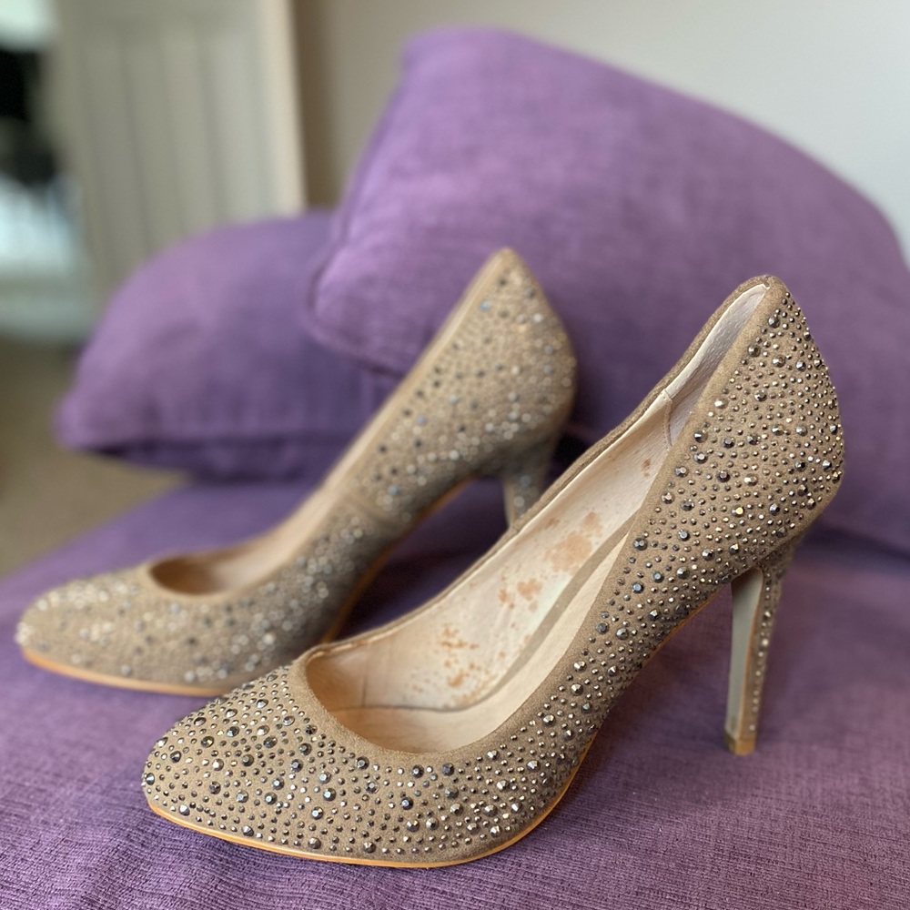 Aldo Women's Dark Tan Crystal Studded Embellished Round Toe Pump Size 10 - Picture 9 of 12